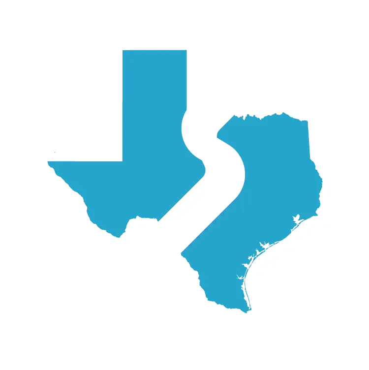A blue map of texas is shown on a white background.
