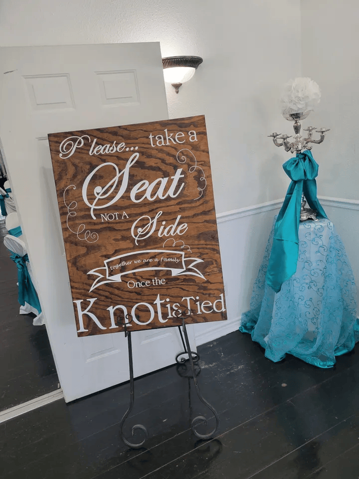 Wedding sign on an easel: 