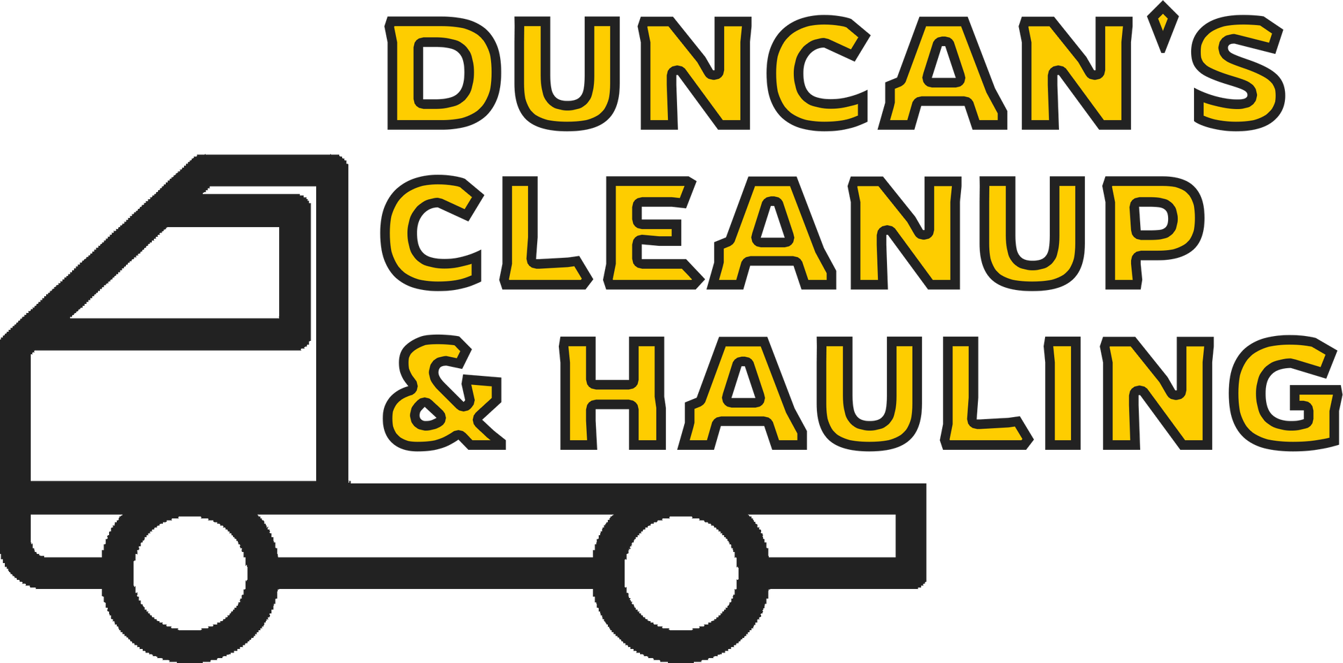 Logo: Black truck graphic with yellow text "Duncan's Cleanup & Hauling."