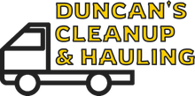 Logo: Black truck graphic with yellow text "Duncan's Cleanup & Hauling."
