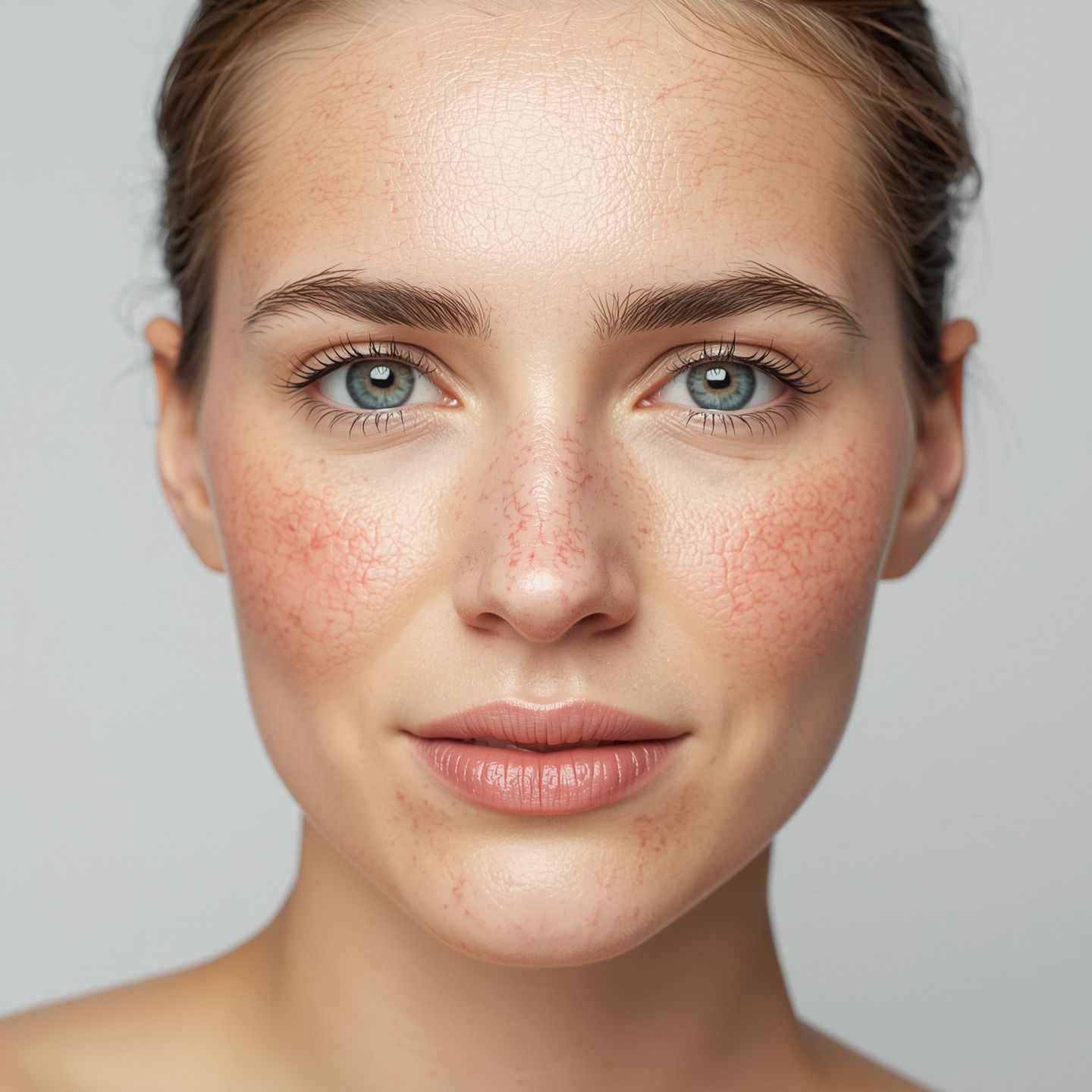 Typische Hautveränderungen bei Couperose (Rosazea) im Gesicht