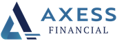 The logo for axess financial shows a blue triangle and the words `` axess financial ''.