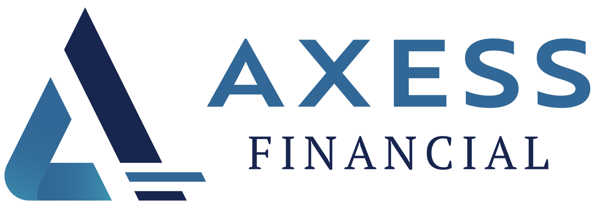 The logo for axess financial shows a blue triangle and the words `` axess financial ''.