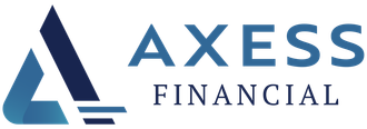 The logo for axess financial shows a blue triangle and the words `` axess financial ''.
