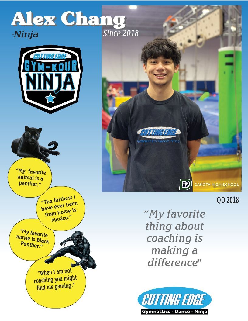 Alex chang is a gym ninja and his favorite thing about coaching is making a difference