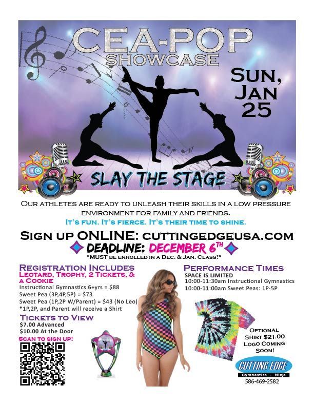 A poster for under the sea gymnastics showcase on sunday june 22