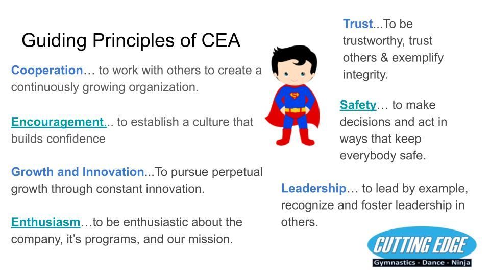 A poster that says guiding principles of cea on it