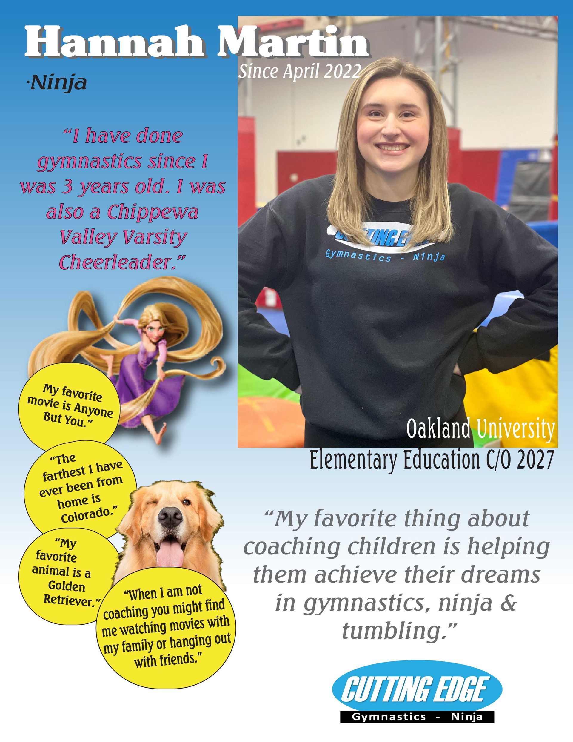 A poster for hannah martin with a picture of a girl and a dog