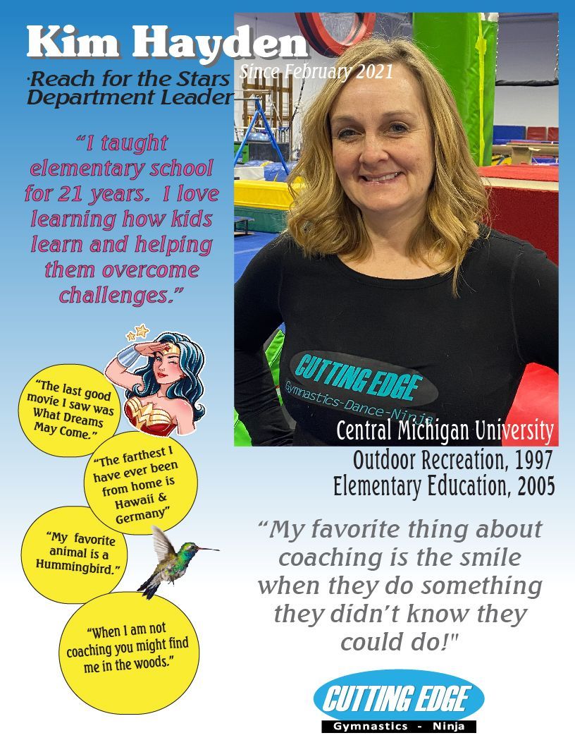A poster for kim hayden reach for the stars department leader
