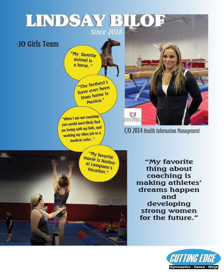 A poster for a female gymnast named lindsay bilof