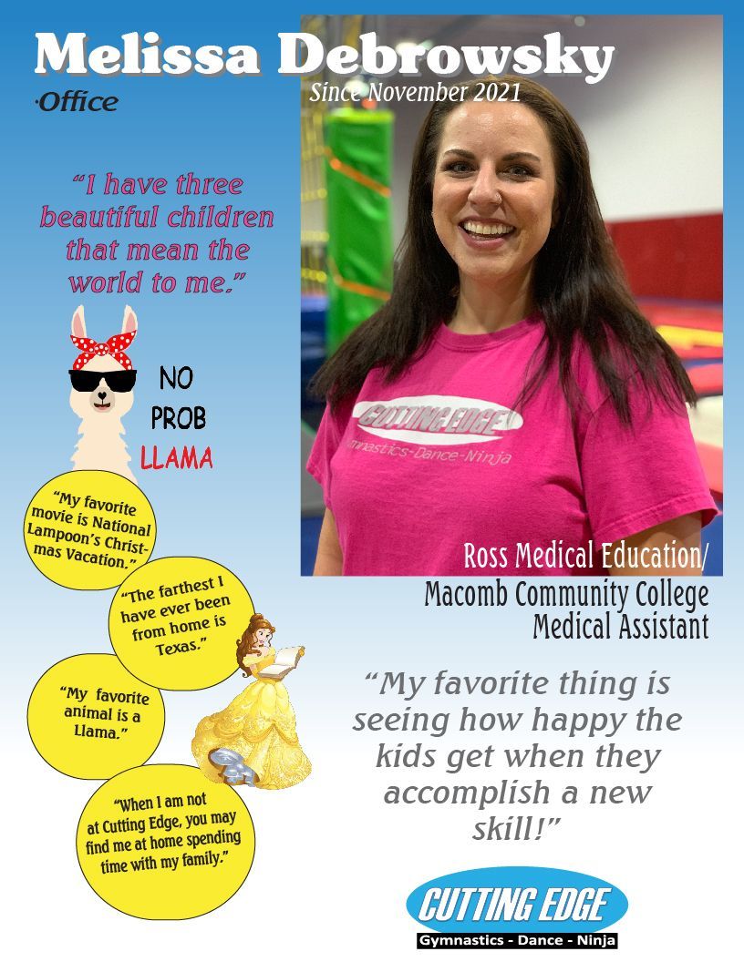 A poster for melissa debrowsky shows a woman in a pink shirt