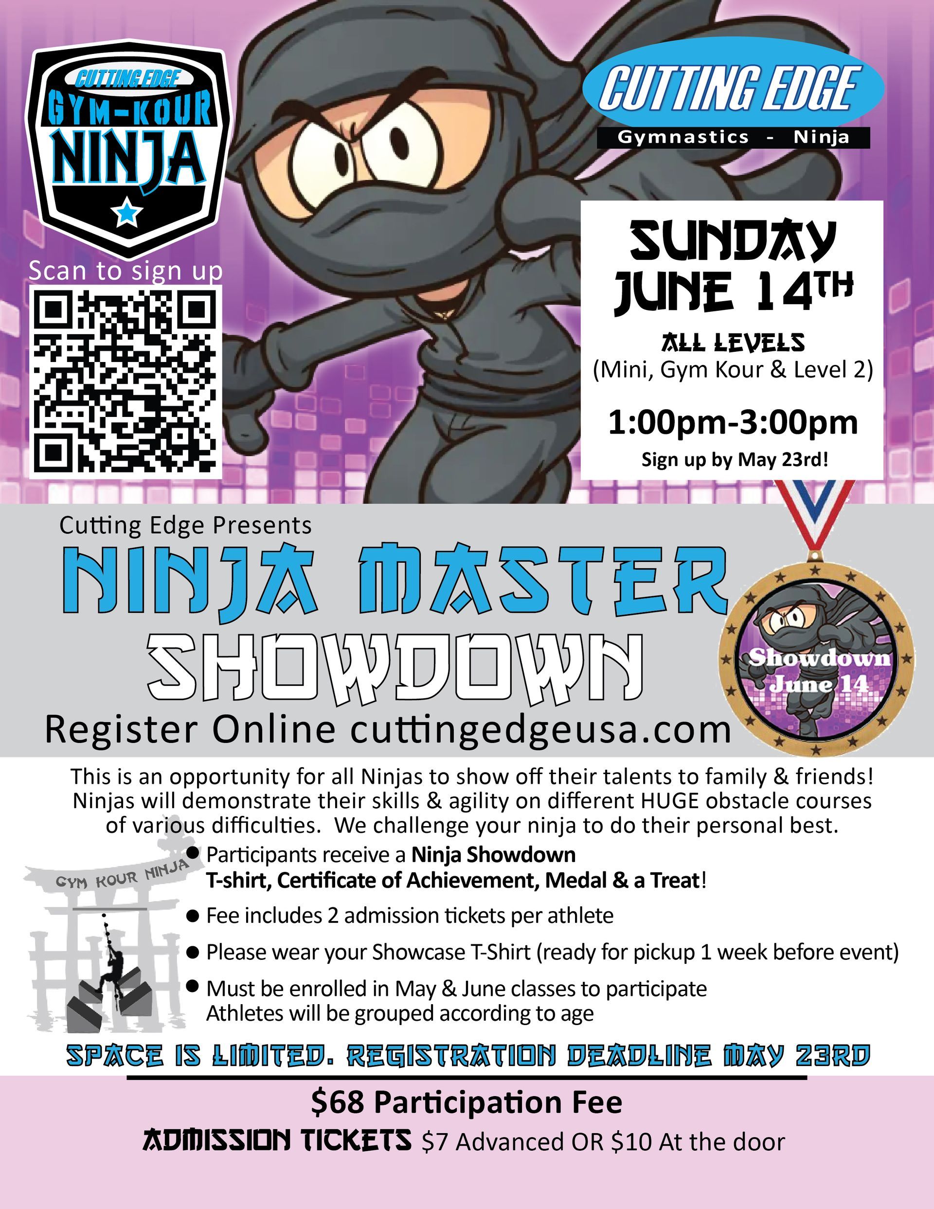 An advertisement for a ninja master showdown on june 8th
