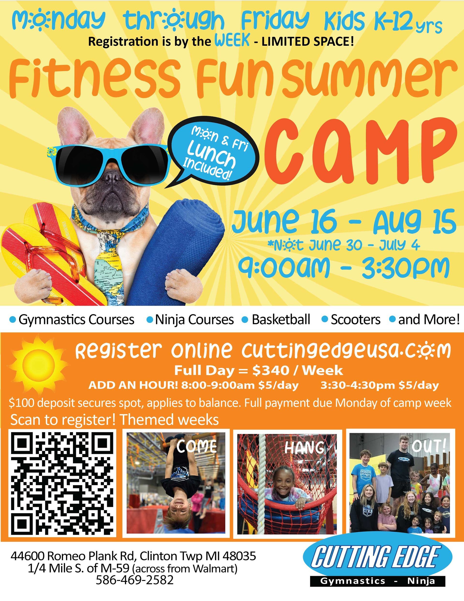 An advertisement for a fitness fun summer camp