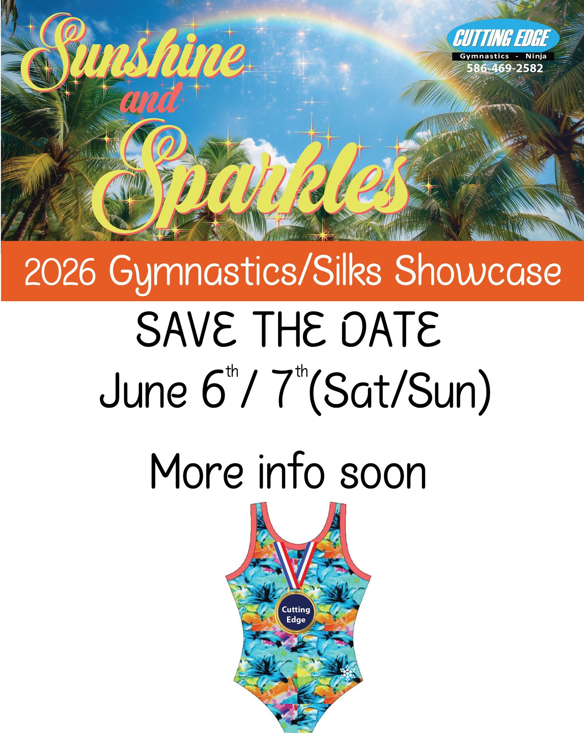 A poster for under the sea gymnastics showcase on sunday june 22