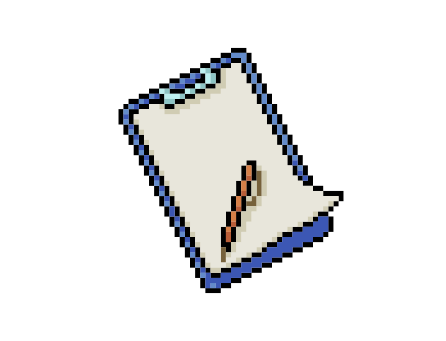 Um desenho pixel art de uma área de transferência com uma caneta.