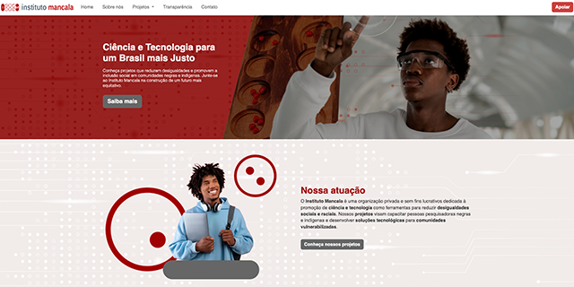 Website com um banner escrito. 