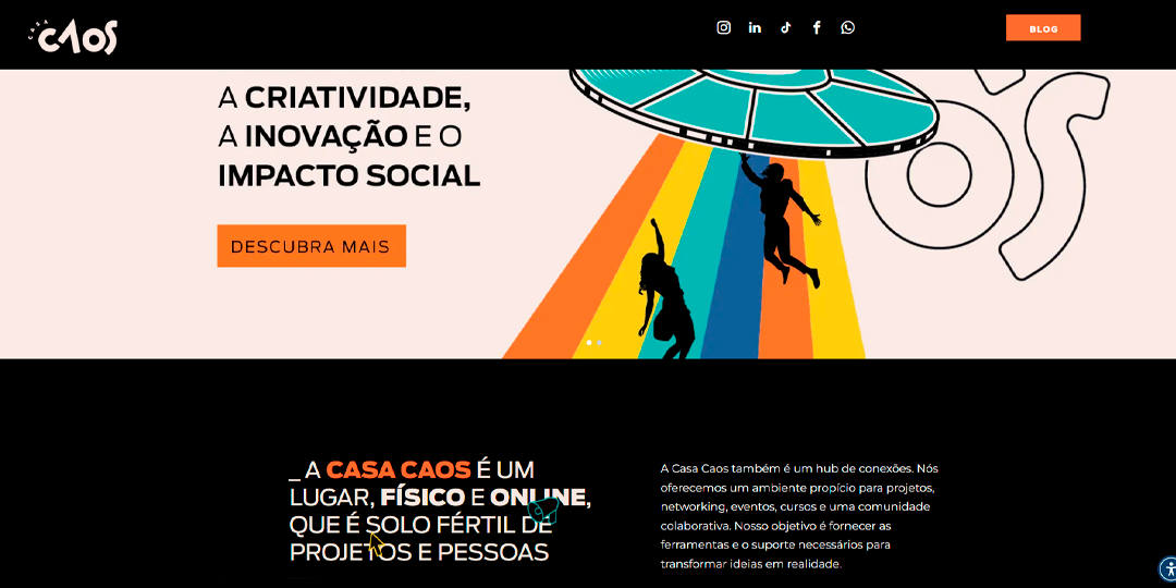 A screenshot of a website that says a criatividade a inovacao o impacto social.