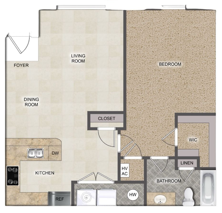 Floor plan of The Petty: 1 Bed 1 Bath