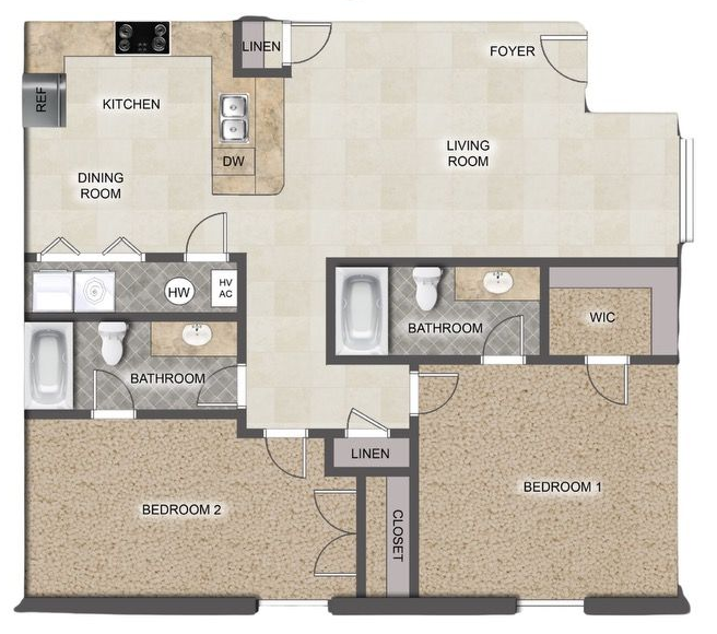 Floor plan of The Randleman: 2 Bed 2 Bath