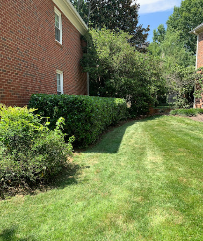 A brick house with a lush green lawn in front of it.