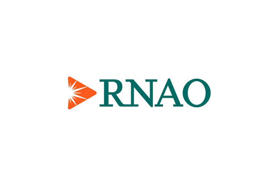 The rnao logo is green and orange and has a triangle in the middle.