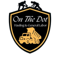 Logo: Shield with two workers, text "On The Dot," dump truck. Black, gold, white colors.