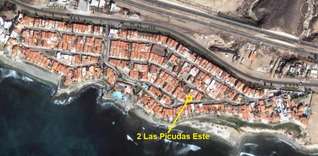 Arial view of Las Gaviotas showing the home on the second row