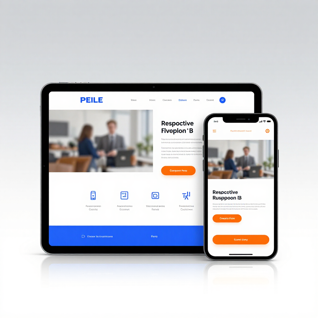 Site web adaptatif affiché sur tablette et smartphone avec une mise en page épurée blanche et bleue