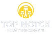 The logo for top notch heavy truck parts is yellow and white.