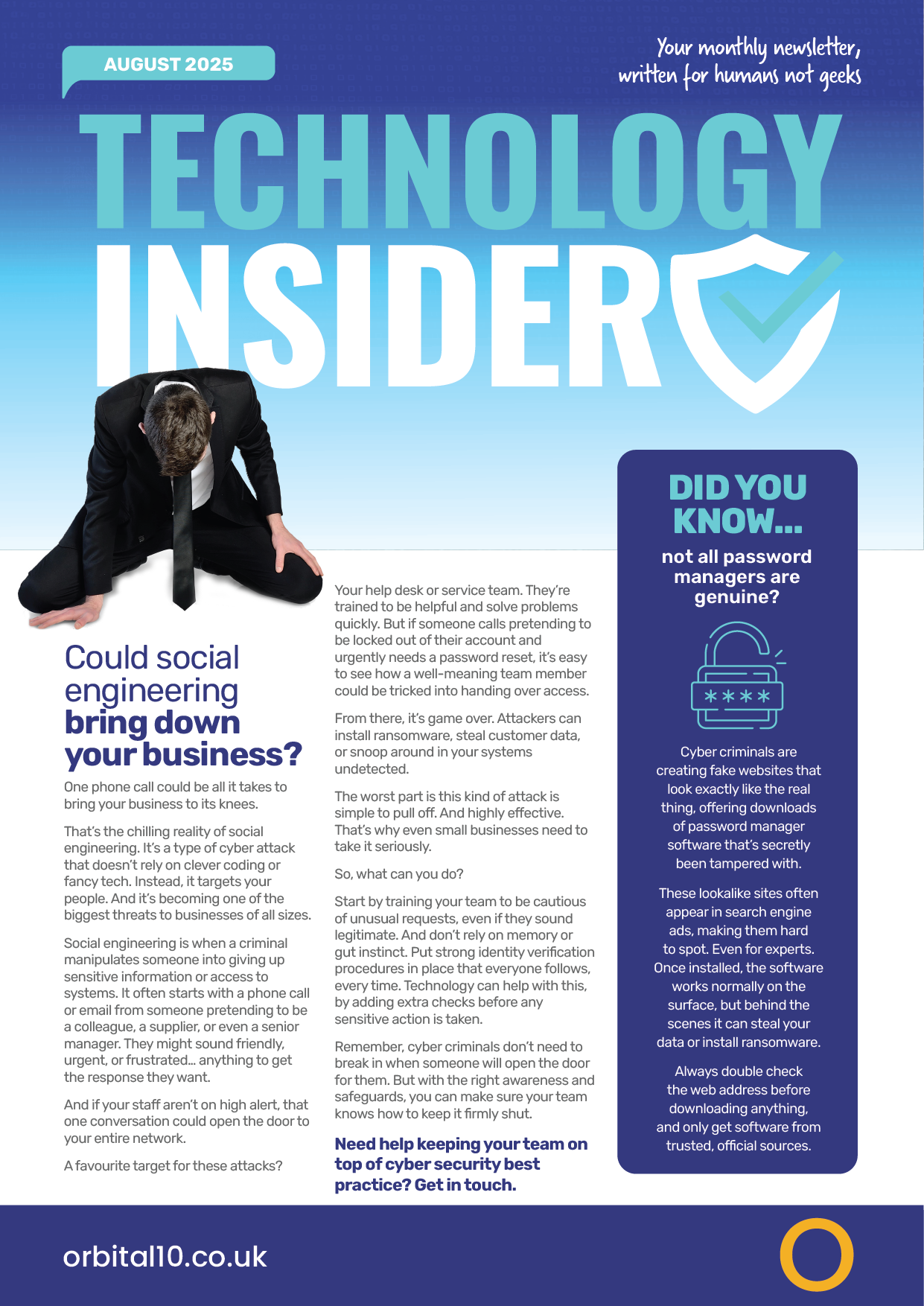 Front cover of the Orbital10 newsletter called Technology Insider