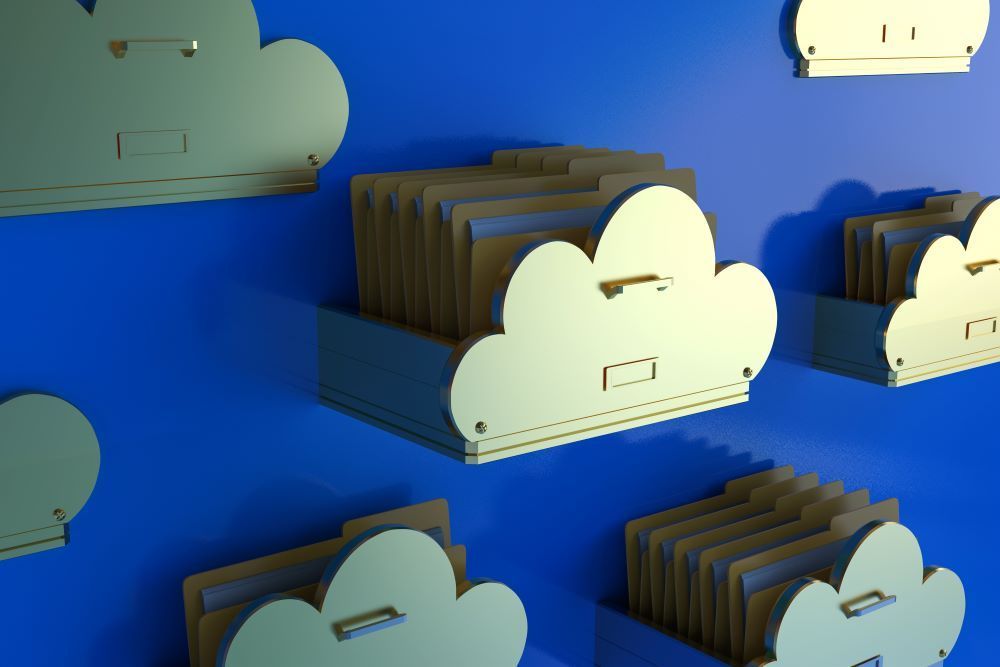 Cloud-shaped storage shelves full of files