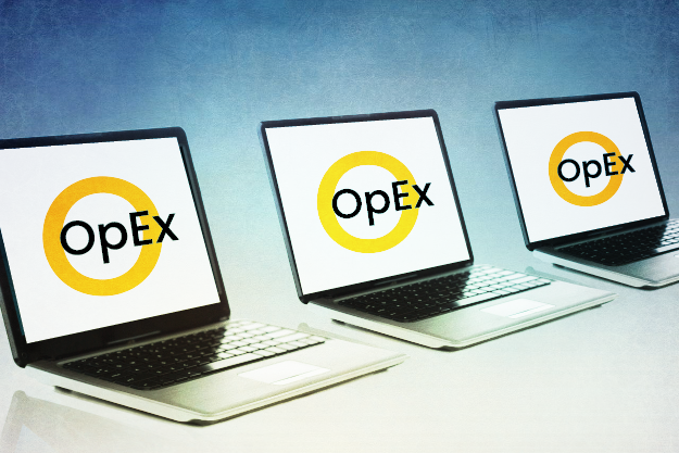 A row of new laptops open with the Orbital10 icon and the word OpEx on their screens