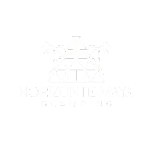 Logotipo blanco con texto estilizado: 