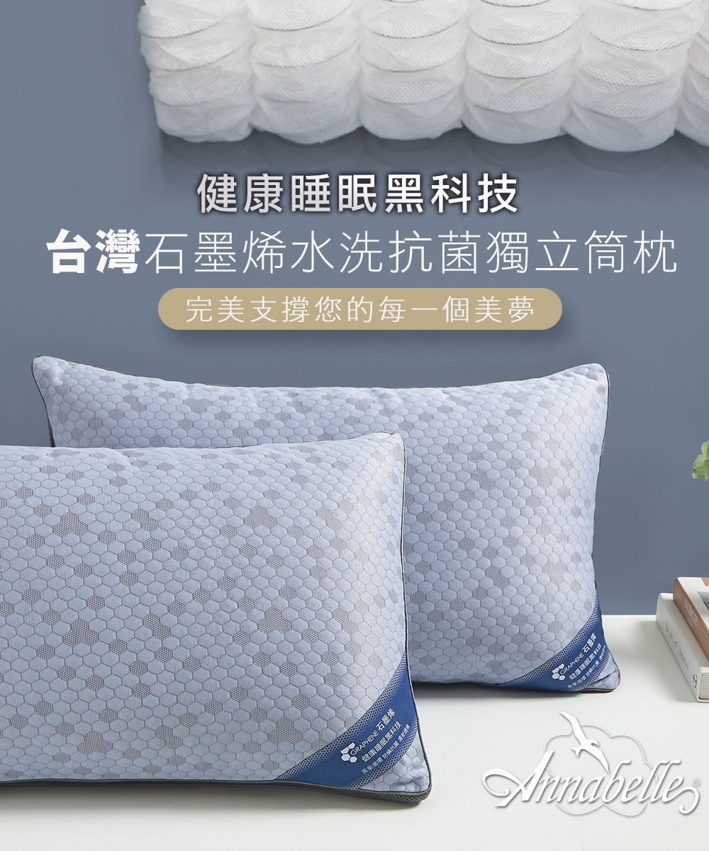 台灣石墨烯水洗抗菌獨立筒枕1入