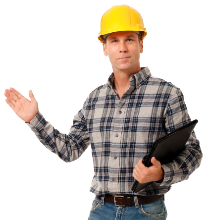 A man wearing a hard hat and plaid shirt