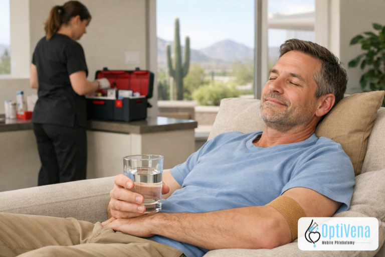 Therapeutic phlebotomy at home in Mesa Arizona with calm post-draw monitoring