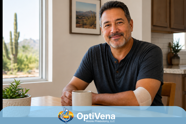 Person relaxing at home after a completed at-home blood draw appointment in the Phoenix metro area