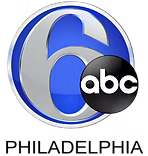 Logo for ABC 6 Philadelphia, features a blue circle with a silver 