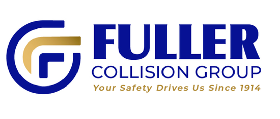 The fuller collision group logo is blue and gold and says `` your safety drives us since 1914 ''.
