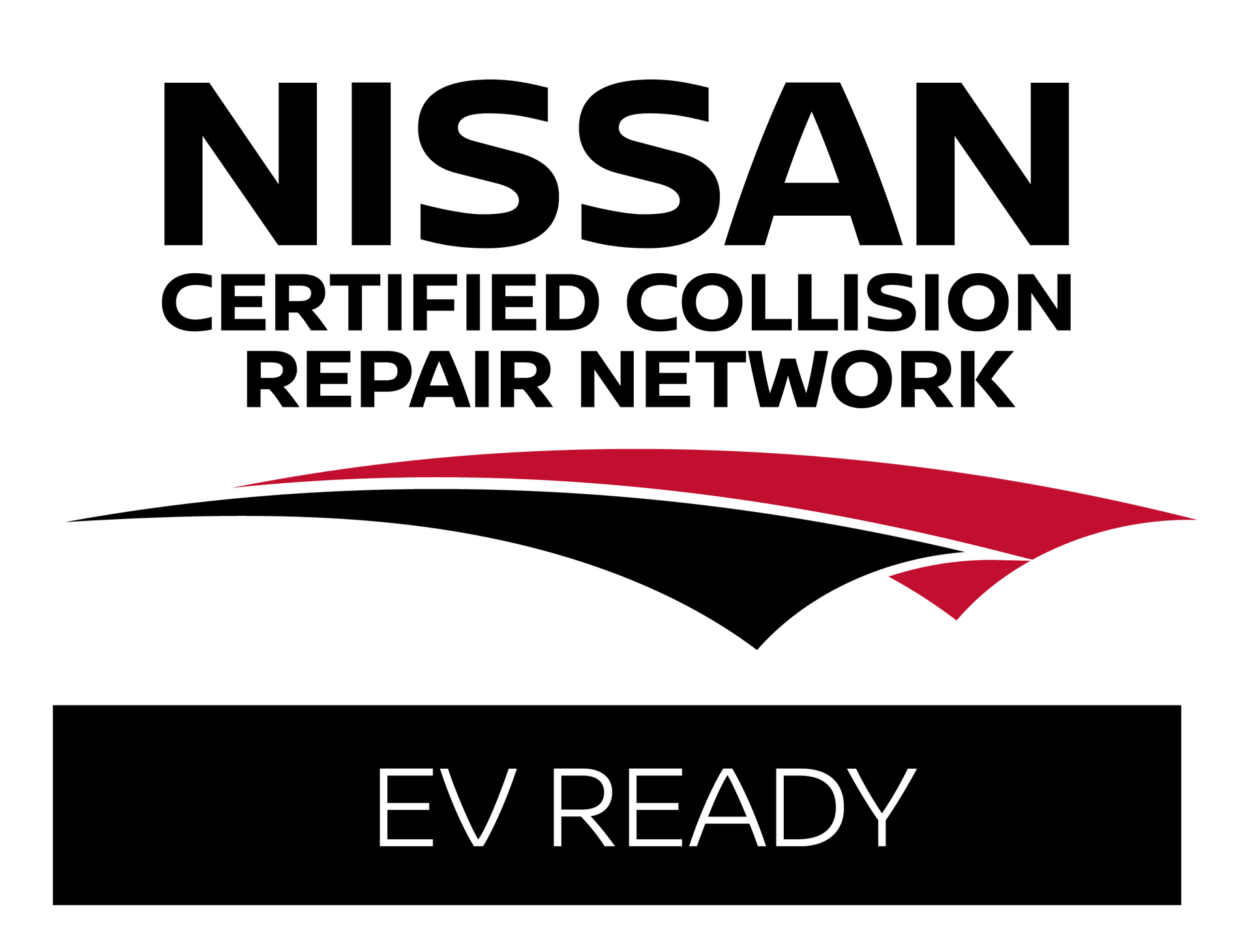 A nissan certified collision repair network logo on a white background.