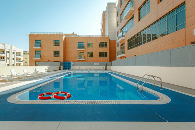 swimming pool in a condominium complex
