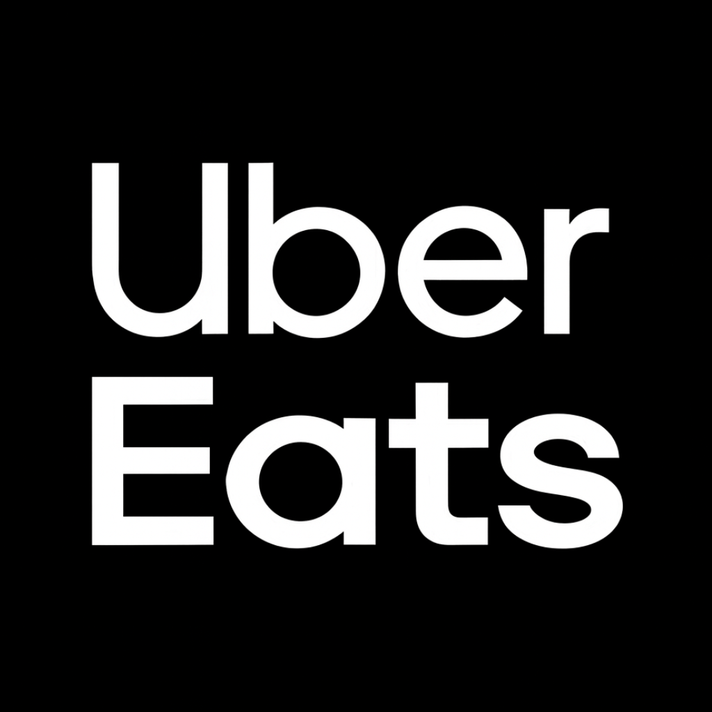 Uber Eats logo in white text on a black background.