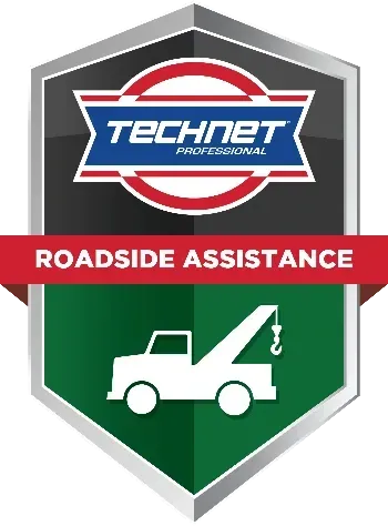 TECHNET Professional roadside assistance logo with red banner and white tow truck on green shield | Buck & Doe Auto