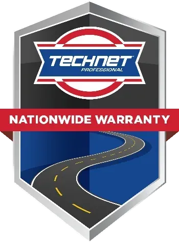 Technet Professional logo with red “Nationwide Warranty” banner over a winding road emblem | Buck & Doe Auto
