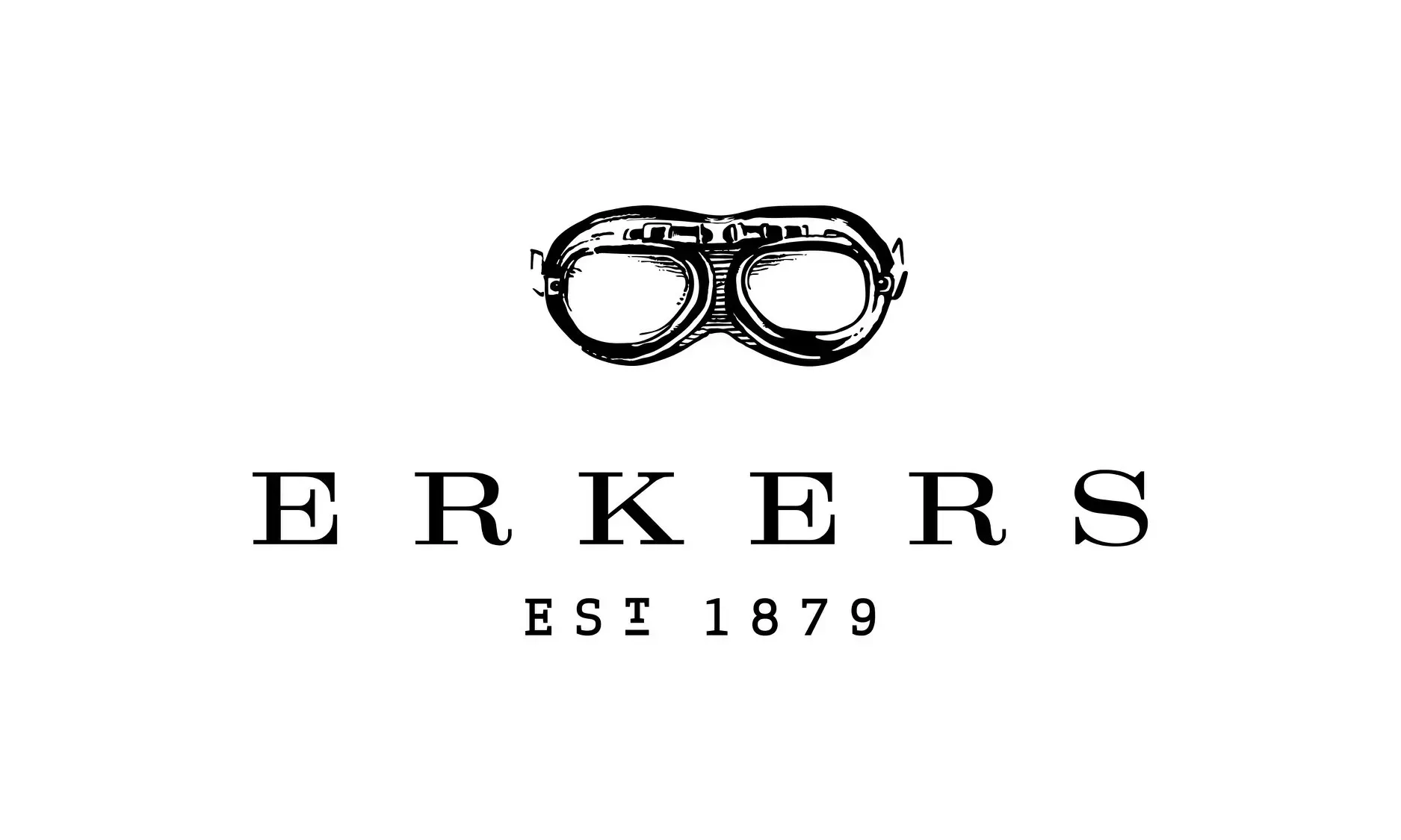 Erkers eyeglasses logo with glasses icon and “EST 1879” text on white background