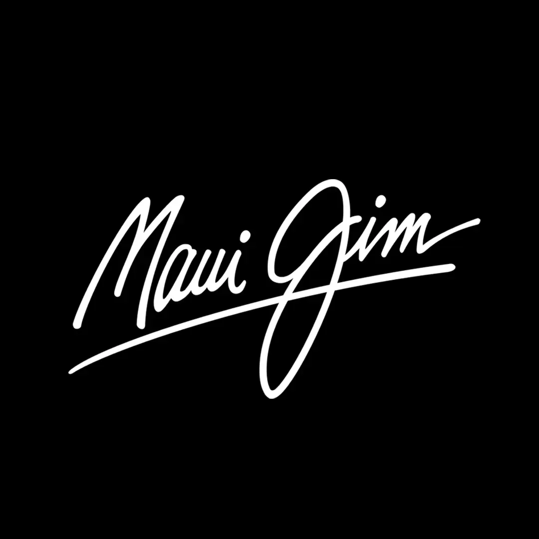 White “Maui Jim” logo in script on a black background