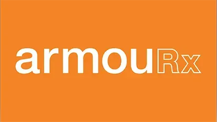 Orange armouRx logo with white lowercase text and stylized Rx lettering