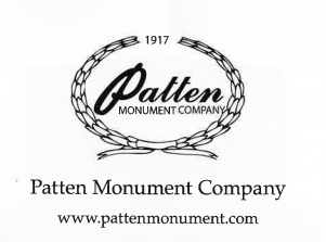 A black and white logo for patten monument company