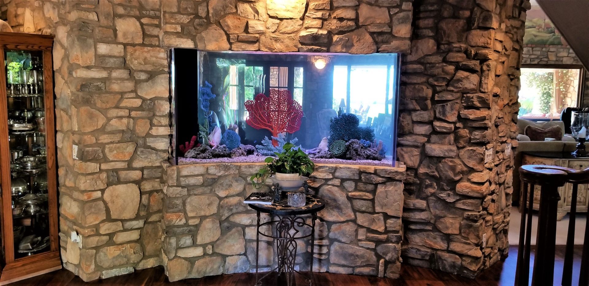 330 Gallon Stone Inverted Bow Saltwater In-Wall — Carlsbad, CA — Aquaman Aquarium Services