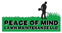 Logo: Green grass with black text "Peace of Mind Lawn Maintenance LLC" and a person silhouette with a weed eater.